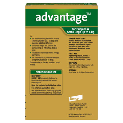 Advantage Flea Treatment For Dogs 0-4kg Green 6 Pack