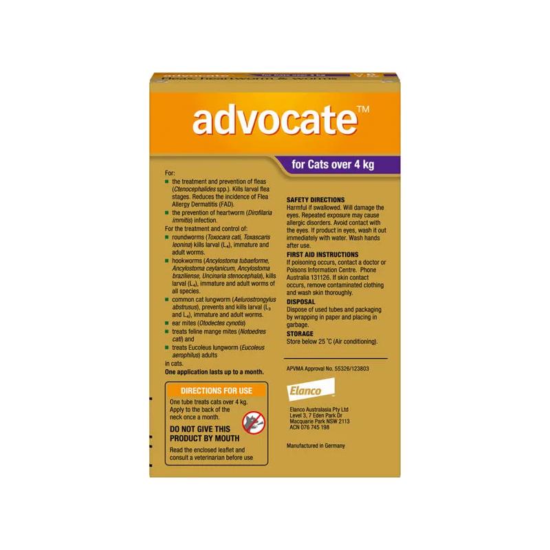 Advocate Flea Heartworm And Worm Treatment For Cats 4kg Purple 1 Pack