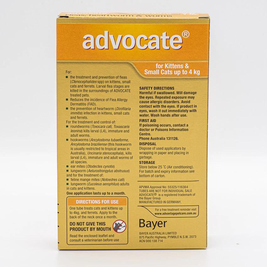 Advocate Flea Heartworm And Worm Treatment For Cats 0-4kg Orange 1 Pack