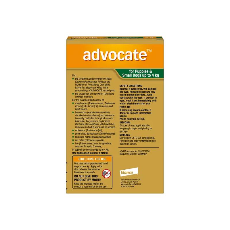 Advocate Flea Heartworm And Worm Treatment For Dogs 0-4kg Green 1 Pack