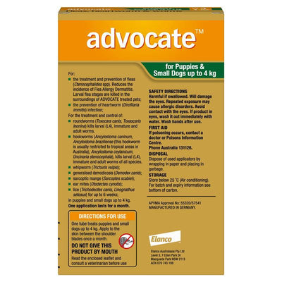 Advocate Dog 0-4kg Small Dogs & Puppies 3pk