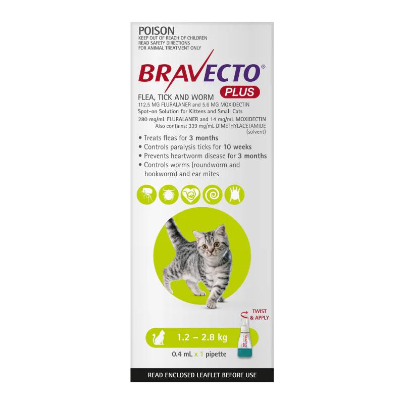 BRAVECTO SPOT ON CAT SML 1.2KG - 2.8KG GREEN