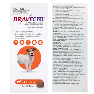 Bravecto Spot On Dog Sml 4.5kg - 10kg Orange