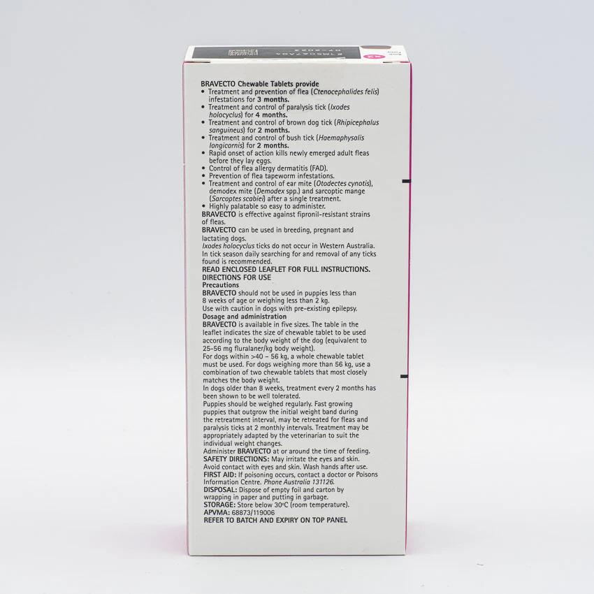 Bravecto Dog X Lrg 40kg - 56kg Purple