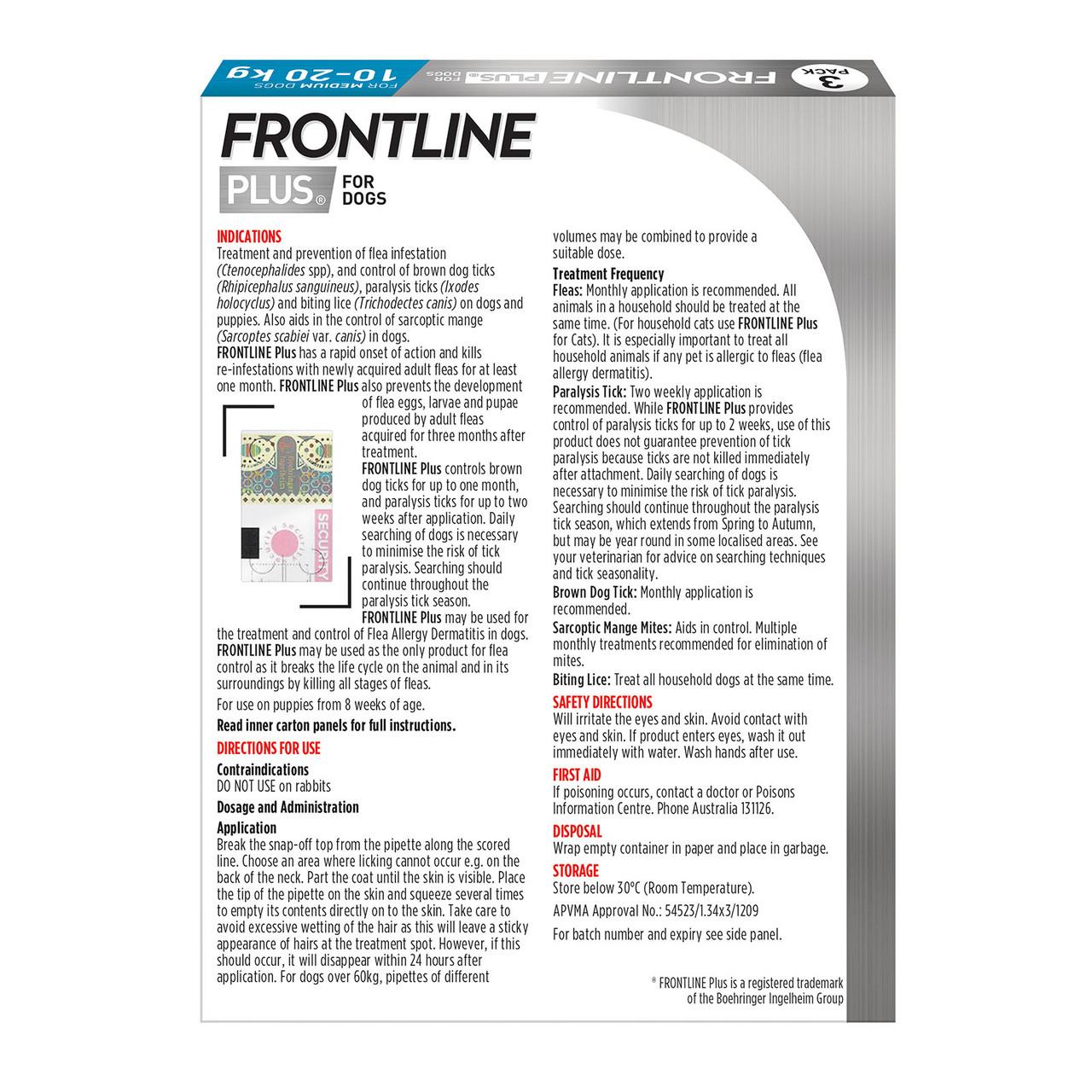 Frontline Plus Dog 10-20kg Med 3pk Blue
