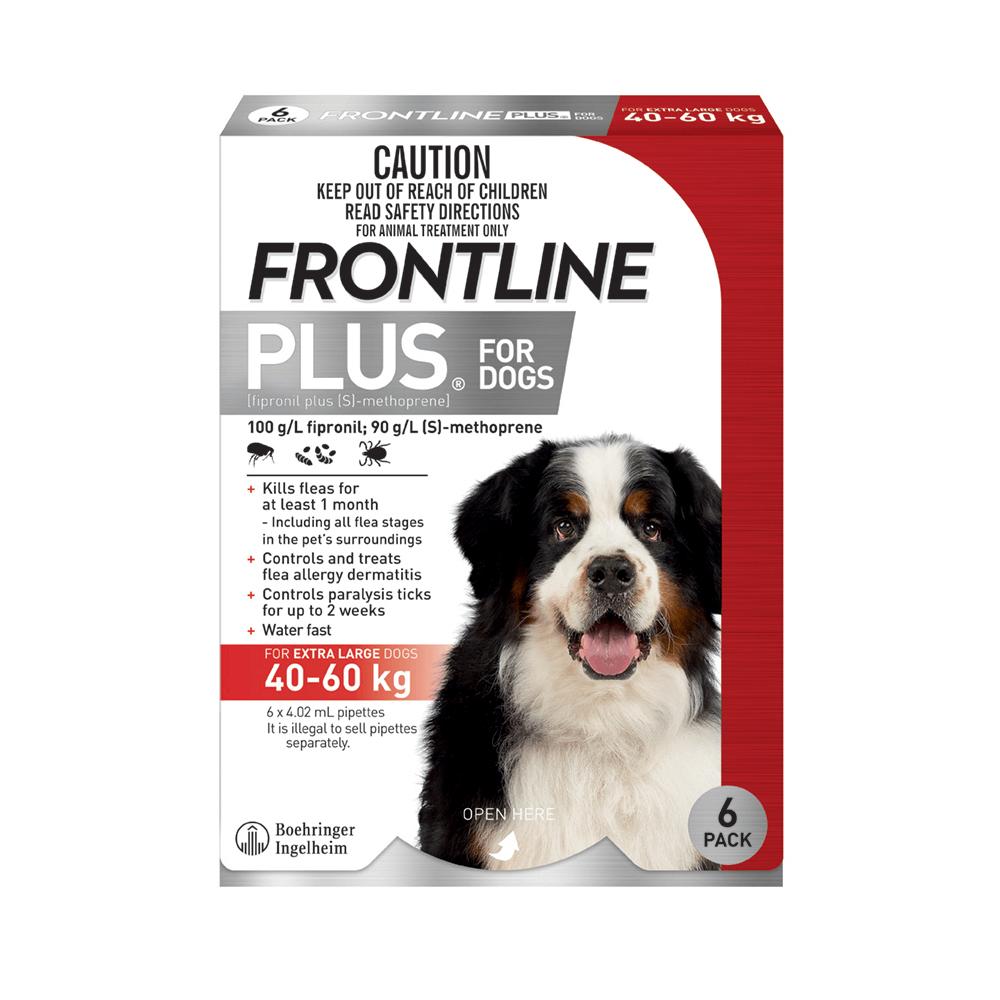 FRONTLINE PLUS DOG 40-60KG X/LGE 3'S RED