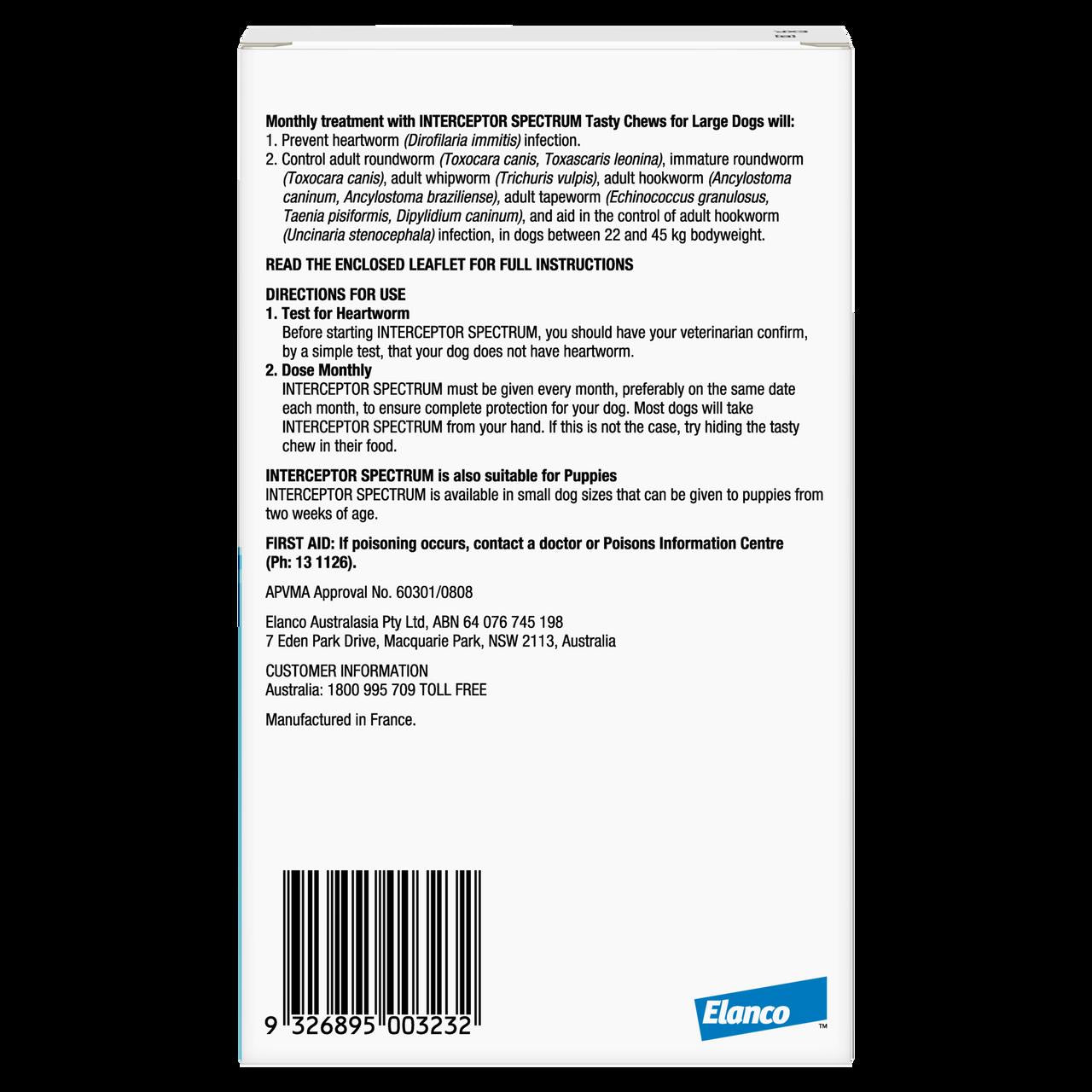 Interceptor Large Dog Blue 3 Chews