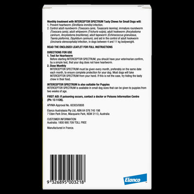 Interceptor Small Dog Green 3 Chews