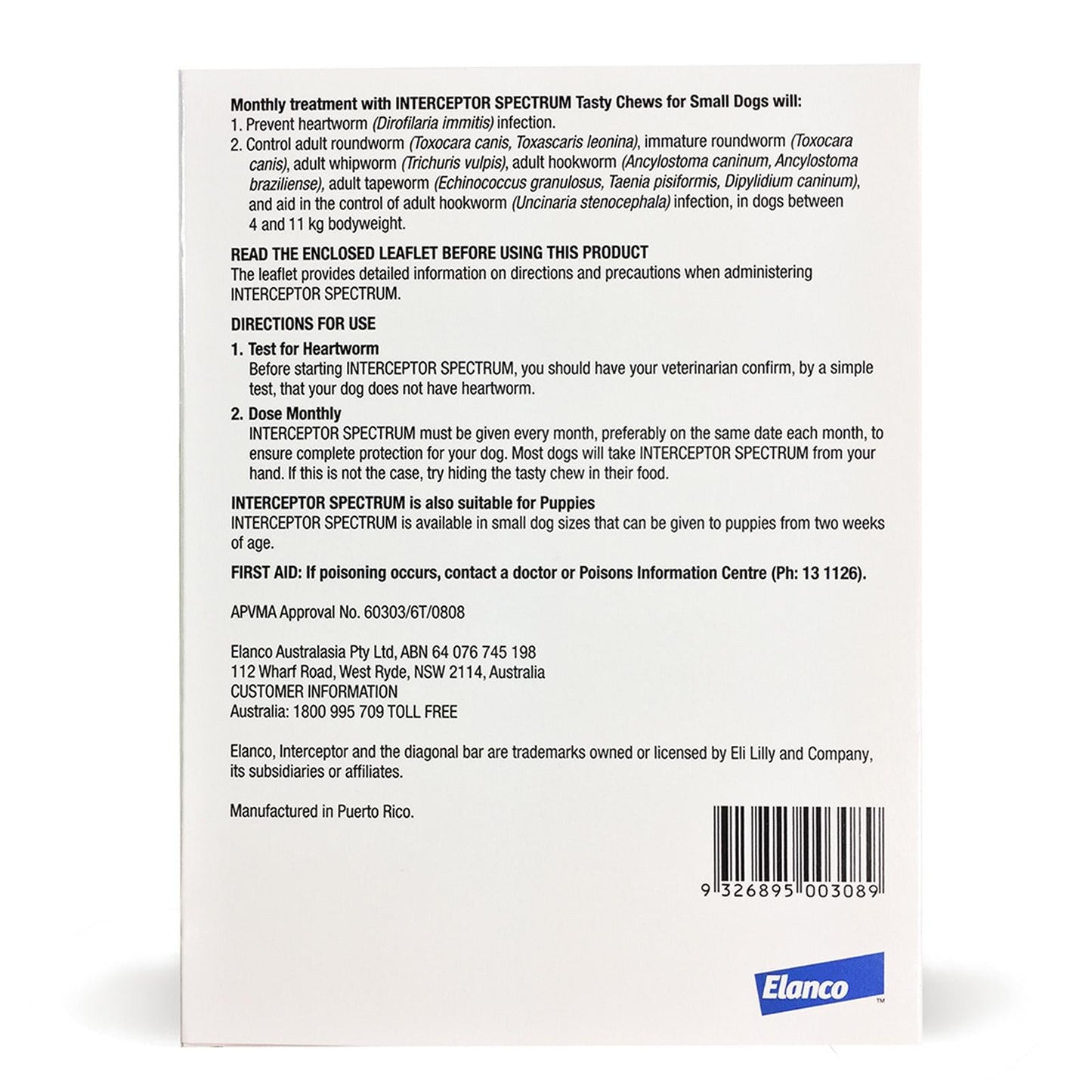 Interceptor Small Dog Green 6 Chews