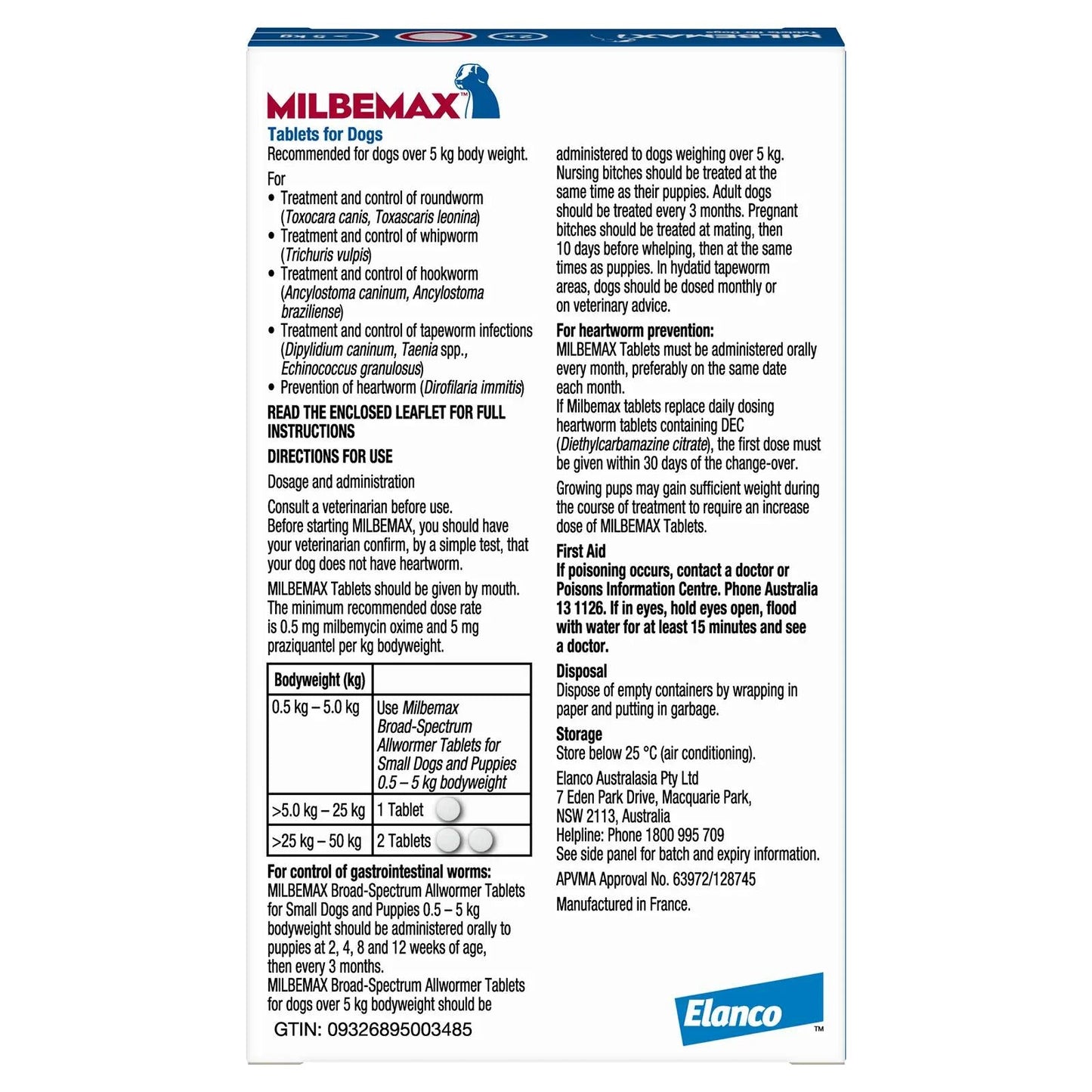 Milbemax Dog 2 Tabs Over 5kg Body Weight