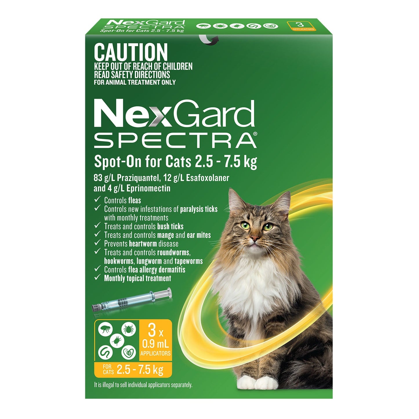NEXGARD SPECTRA SPOT-ON FOR CATS 2.5 - 7.5 KG 3'S
