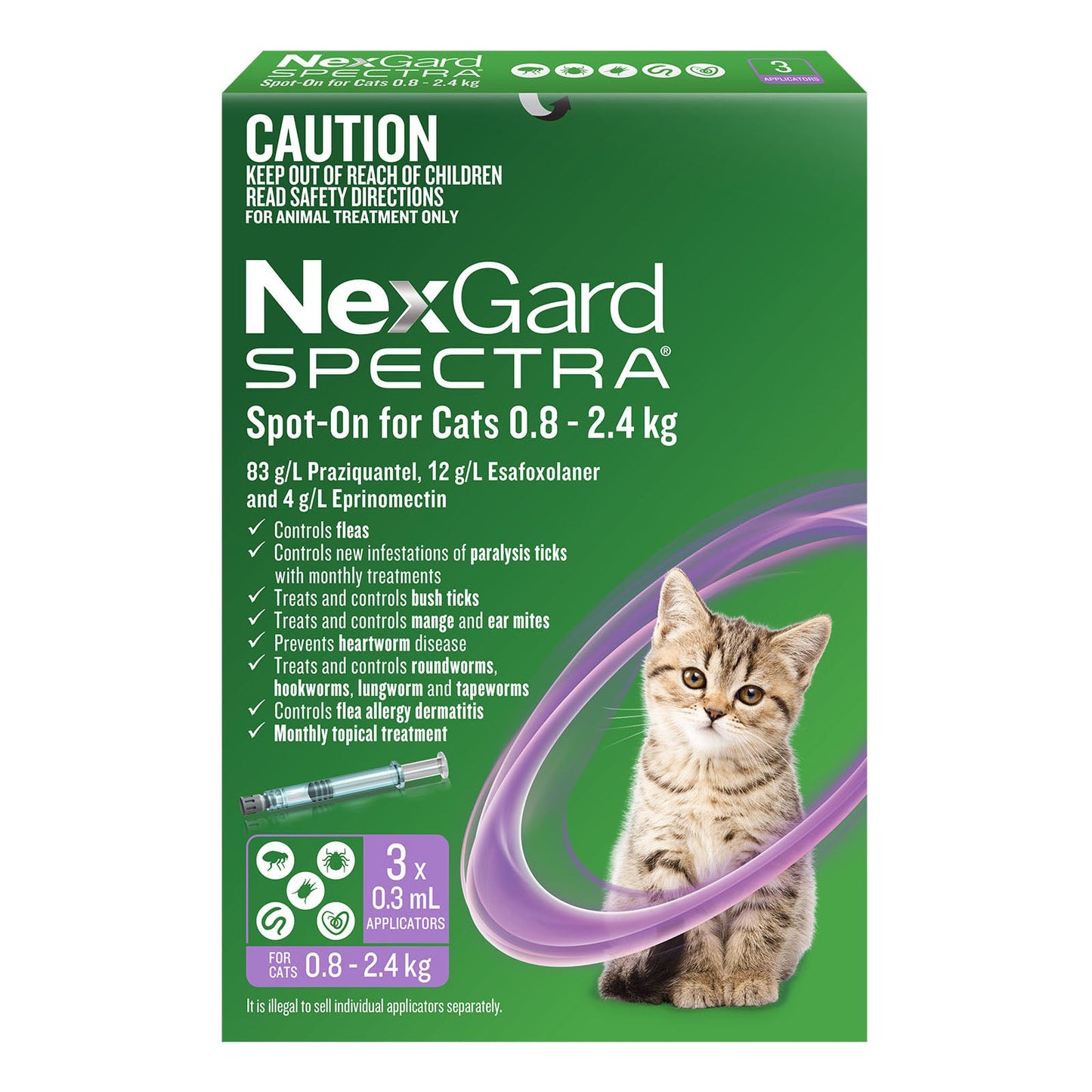 NEXGARD SPECTRA SPOT-ON FOR CATS 0.8 - 2.4 KG 3'S