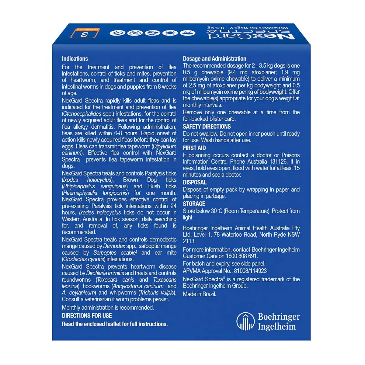 Nexgard Spectra For Extra Small Dogs 2-3.5kg - 3pk