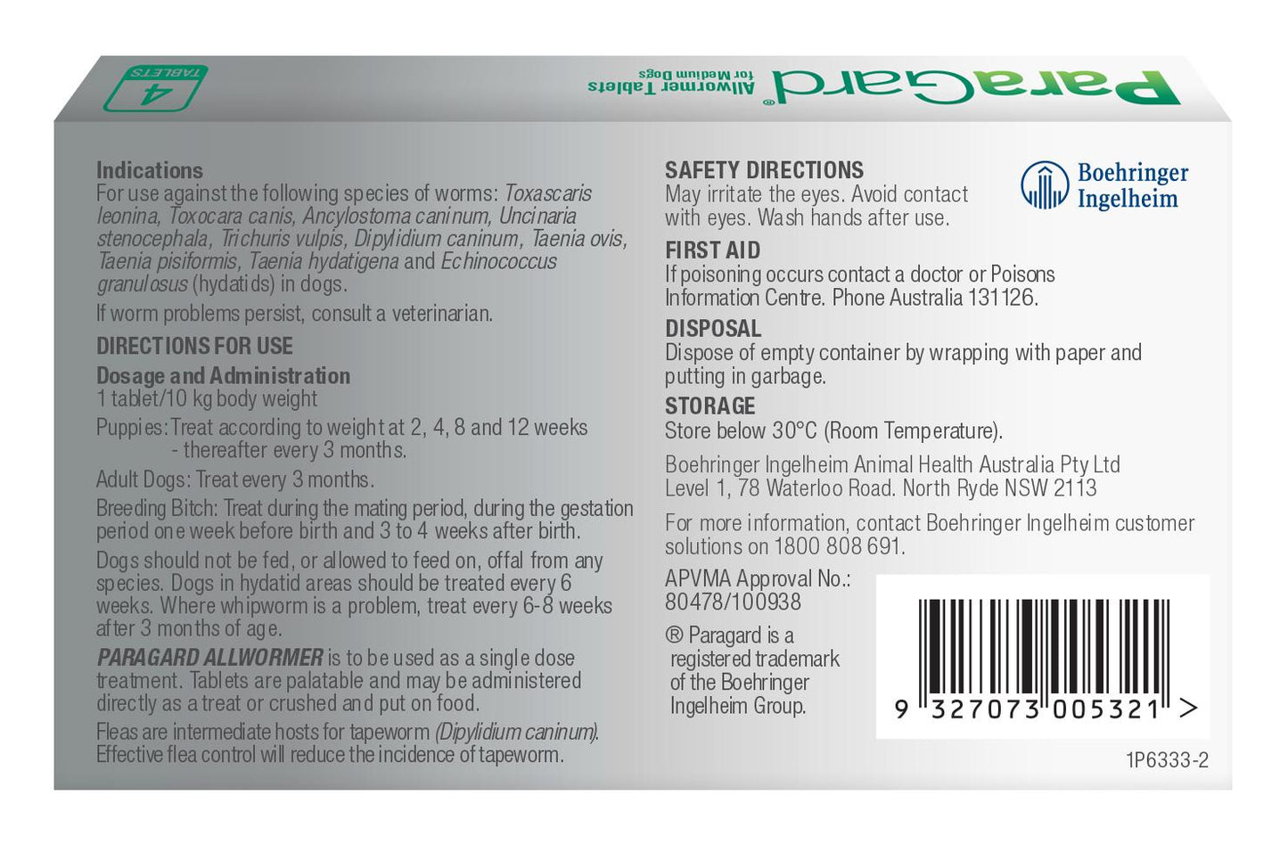 Paragard Dog Allwormer 5-10kg 4pk