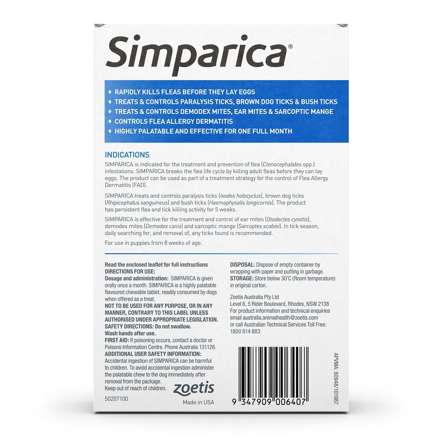 Simparica Medium 10.1-20kg 6pk Blue