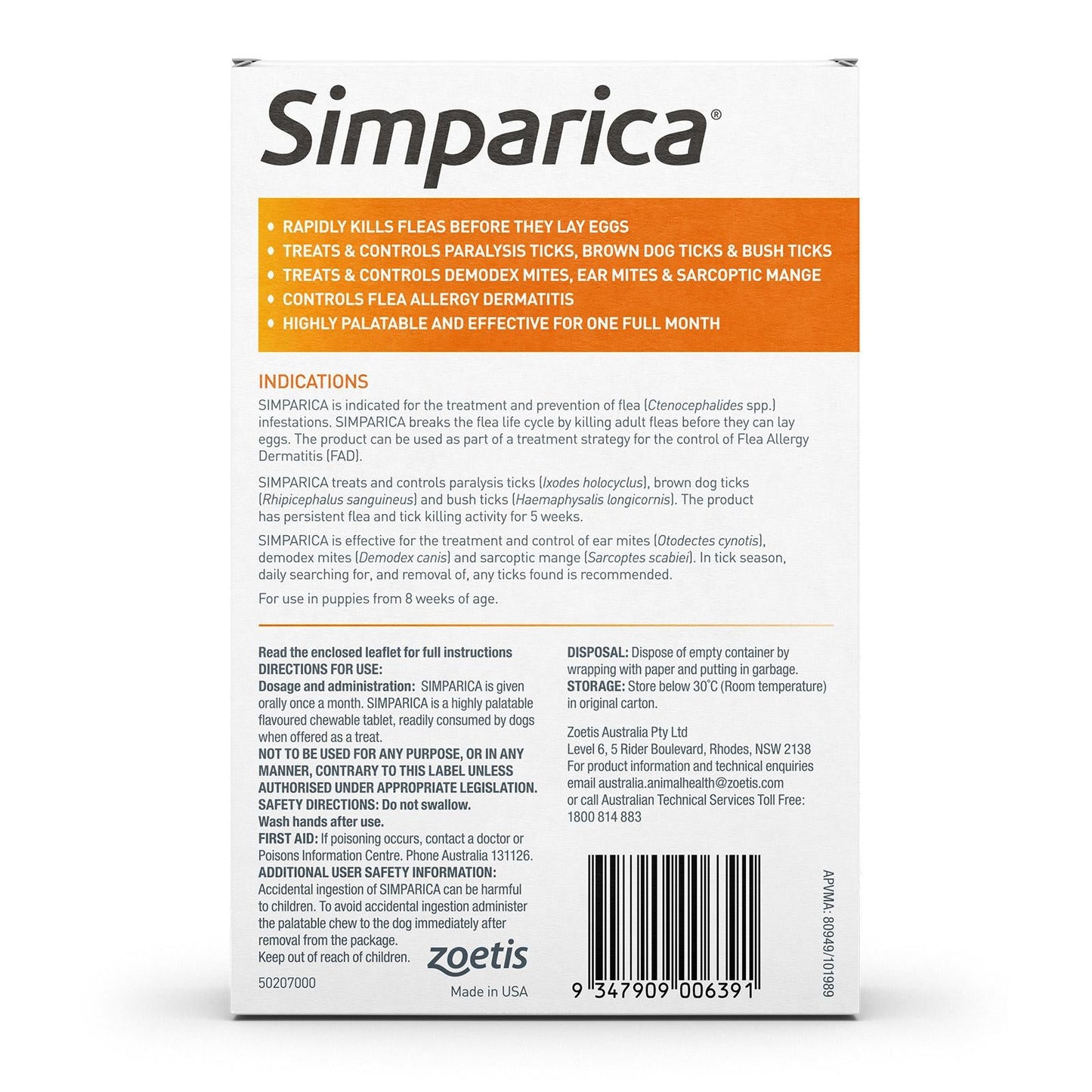 Simparica Small 5.1-10kg 6pk Orange