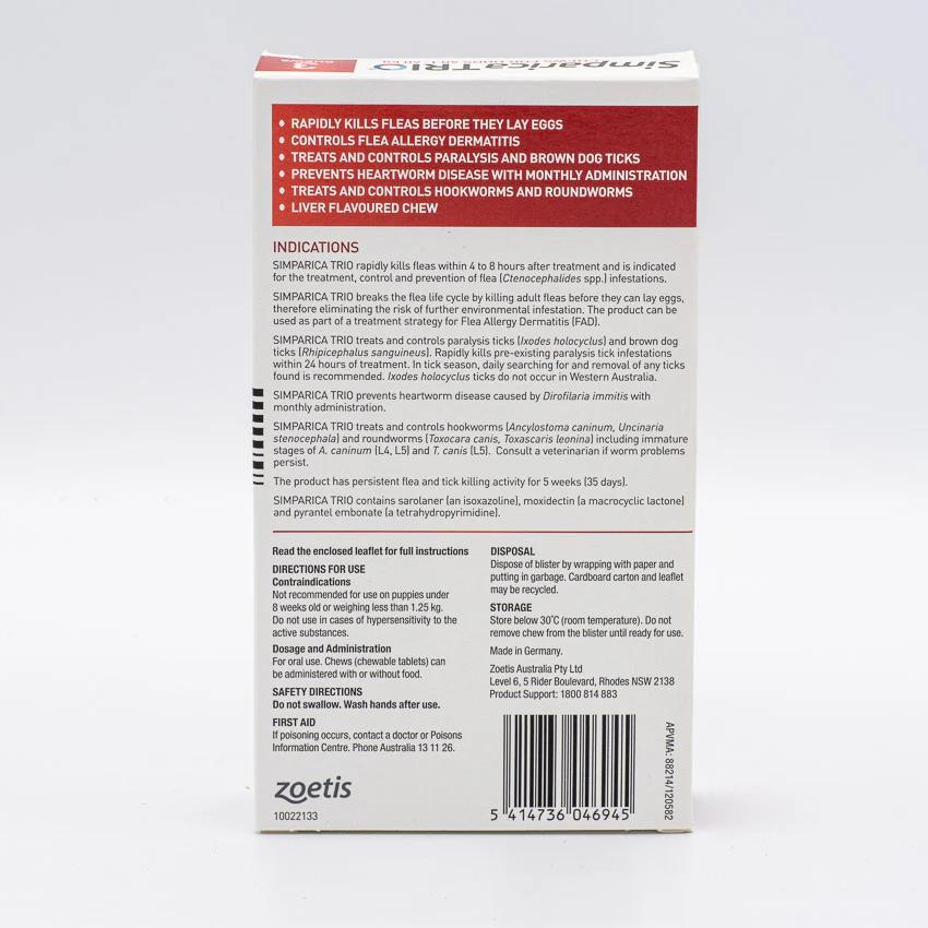 Simparica Trio Flea Tick And Worming Chews For Extra Large Dogs Red 3 Pack