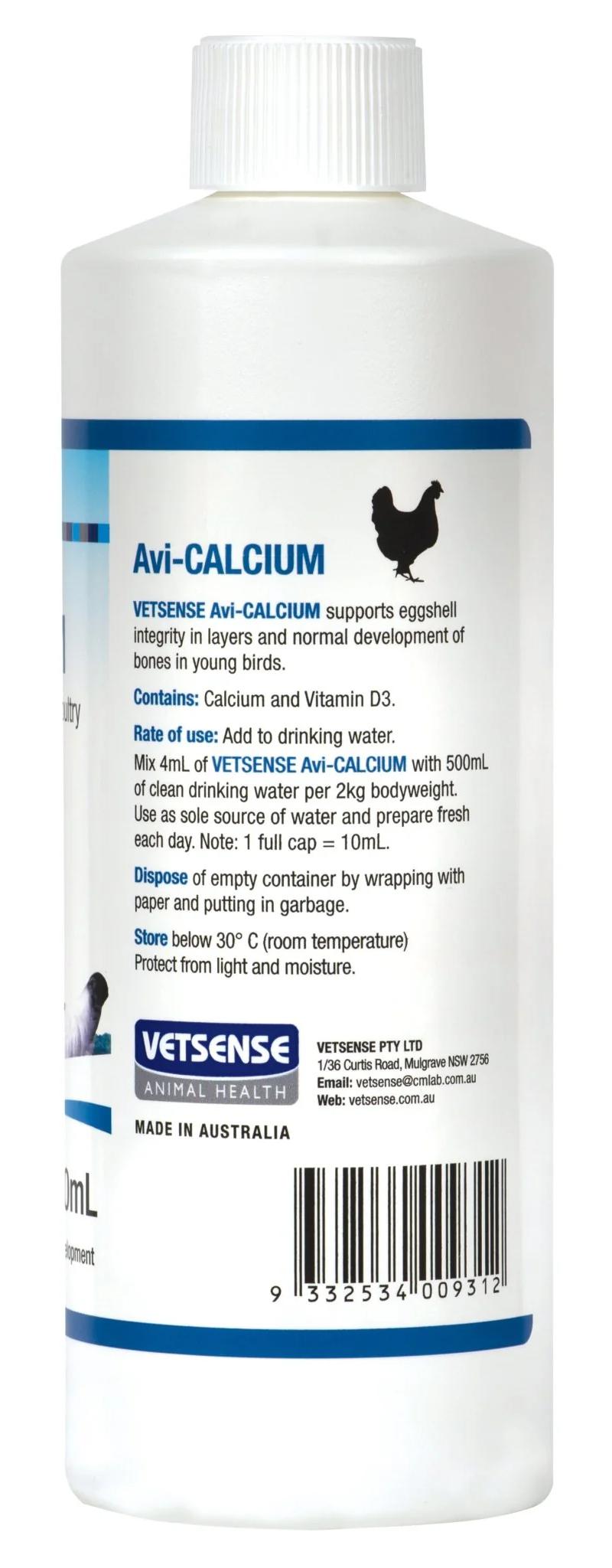 Vetsense Avicalcium Poultry Bird Supplement W/ Vitamin D3 Bones 125ml