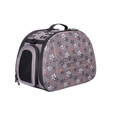 Ibiyaya Collapsible Traveling Shoulder Pet Carrier for Cats & Dogs - Grey with Flowers
