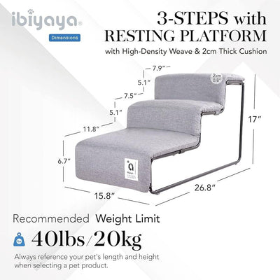 Ibiyaya Everest Practical Pet Stairs For Cats & Dogs - New Large Steps - Grey