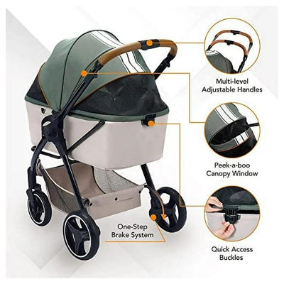 Ibiyaya Retro Luxe Folding Pet Stroller For Pets Up To 30kg - Soft Sage