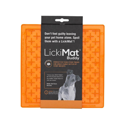 Lickimat Buddy Original Slow Food Anti-Anxiety Licking Mat for Cats & Dogs - Orange