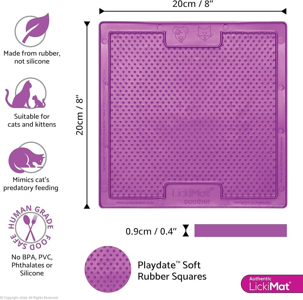 Lickimat Soother Original Slow Food Licking Mat For Cats & Dogs - Purple