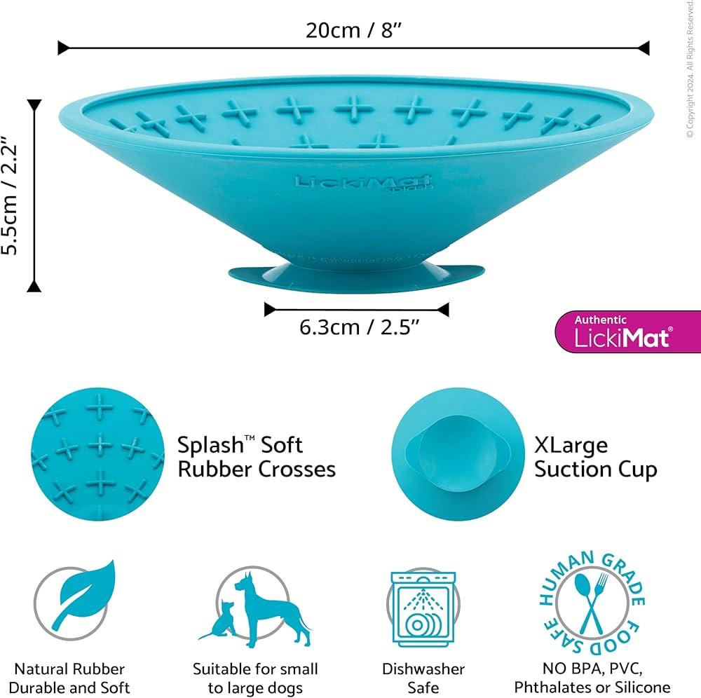 Lickimat Splash Wall & Floor Suction Slow Feeder Dog Bowl - Blue