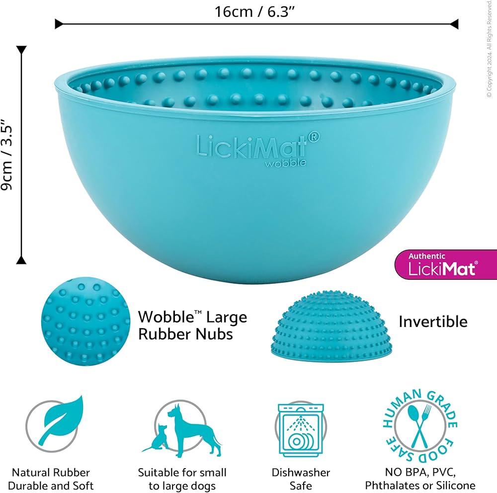 Lickimat Wobble Slow Feeder Boredom Buster Dog Food Bowl - Blue