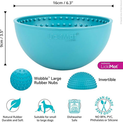 Lickimat Wobble Slow Feeder Boredom Buster Dog Food Bowl - Blue
