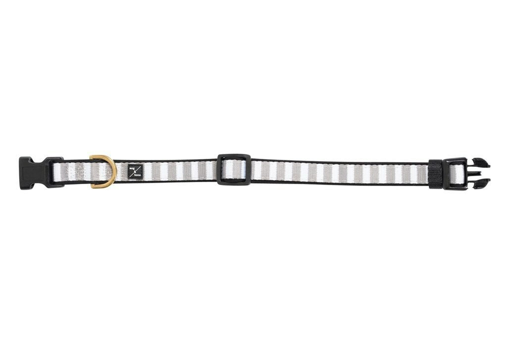 Mog & Bone Neoprene Dog Collar - Latte Hamptons Stripe Print Large