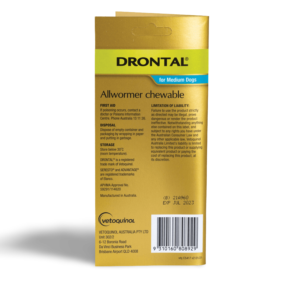 Drontal Allwormer For Dogs Medium 3-10kg 5 Chews