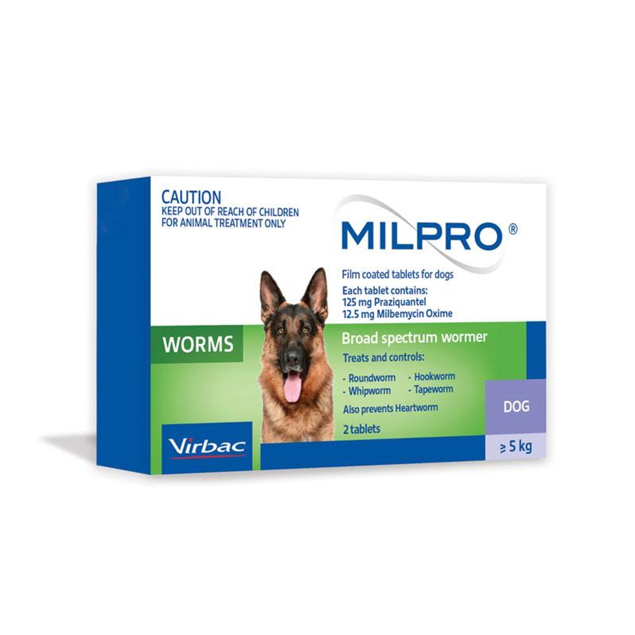 Milpro Broad Spectrum Wormer For Dogs Over 5kg 2 Tablets