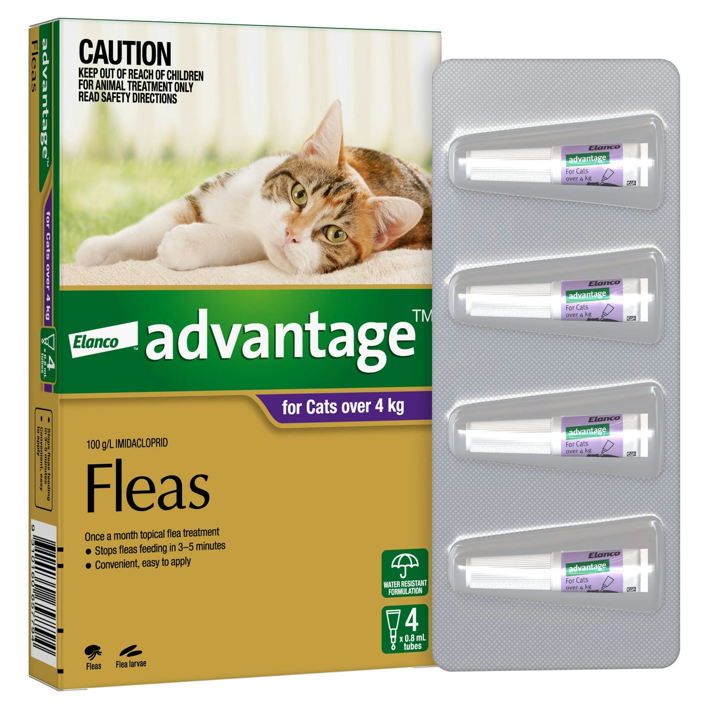 Advantage Flea Treatment For Cats 4kg Purple 4 Pack