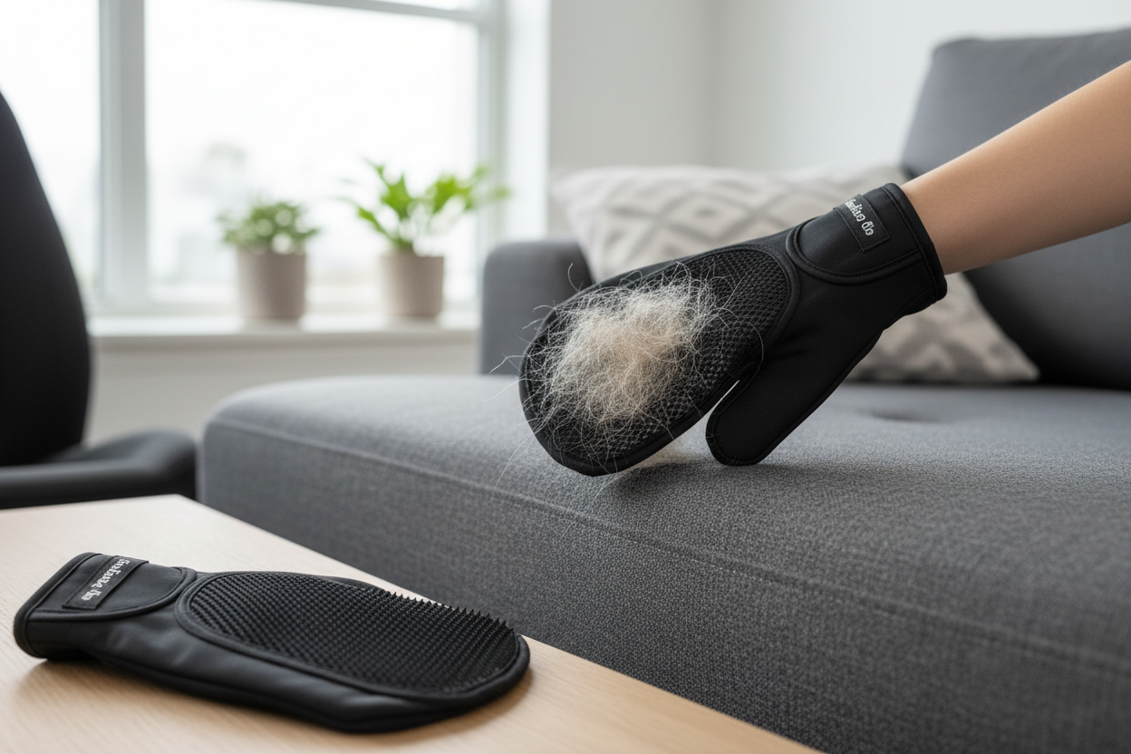 ShedBuddy Duo Pet Fur Removal Mitts make de-fur’ing couches, car seats and clothes fast and satisfying. Slip a mitt on and sweep—loose hair, lint and fluff gather in seconds without sticky rollers or batteries. With two mitts in the pack, keep one at home and one in the car for mess-free adventures.
Why you’ll love ShedBuddy Duo
Quick clean, no fuss: Dual-mesh surface grabs pet hair and lint in a few swipes.
Reusable & eco-friendly: No refills or adhesive waste—just rinse and re-use.
gloves are black