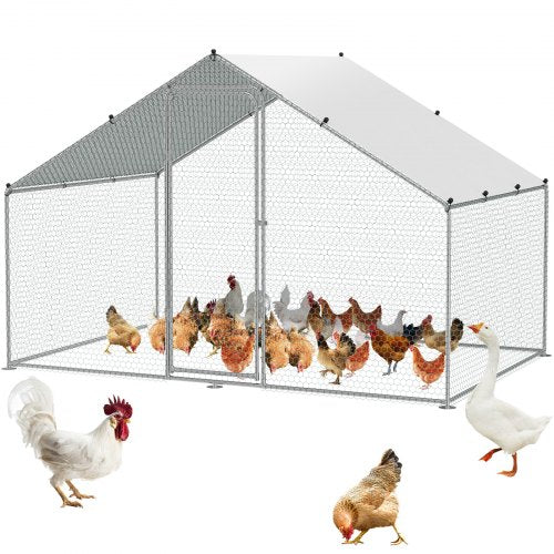 Andala Large Metal Chicken Coop – 3x1.97x1.99m Walk-in Run w/ Waterproof Cover & Lock