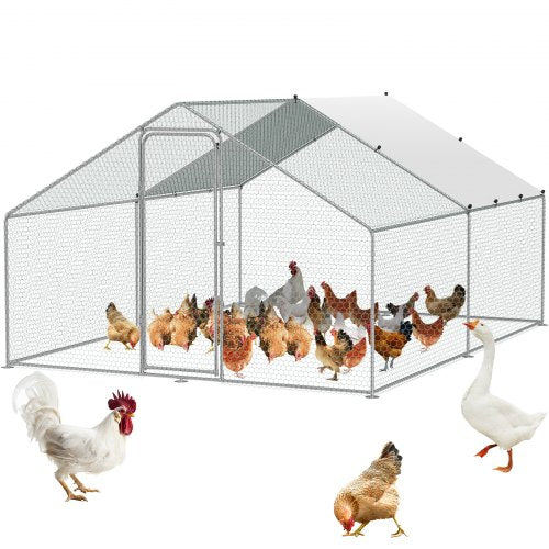 Andala Large Metal Chicken Coop – 3x3.93x1.99m Walk-in Run w/ Cover & Lock