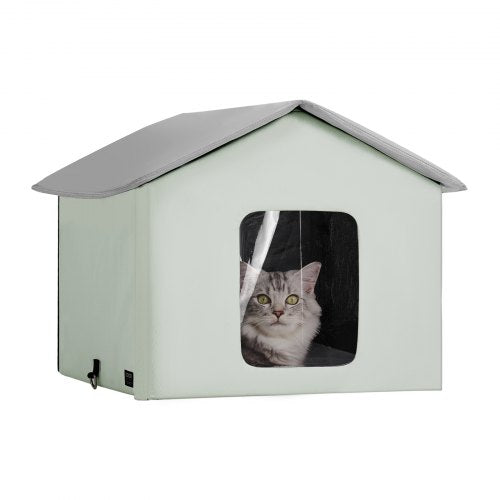 Andala Heated Cat House – Foldable Kitty Shelter w/ Heated Pad, Green (M)
