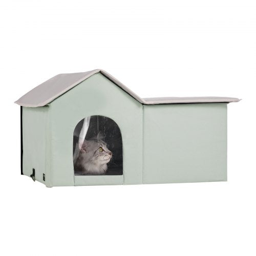 Andala Heated Cat House – Foldable Kitty Shelter w/ Heated Pad, Green (L)