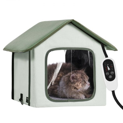 Andala Elevated Heated Cat House – Outdoor Kitty Shelter w/ Heated Pad, Green (S)