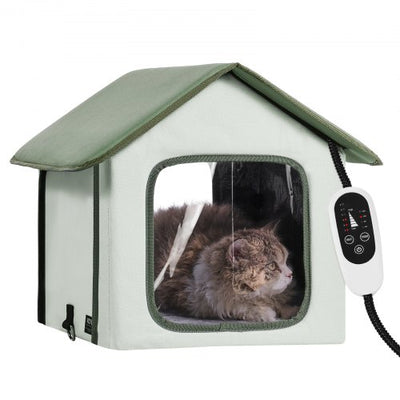 Andala Elevated Heated Cat House  Outdoor Kitty Shelter w/ Heated Pad, Green (S)