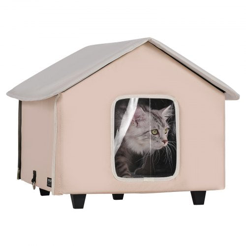 Andala Elevated Heated Cat House – Kitty Shelter w/ Heated Pad, Brown (M)