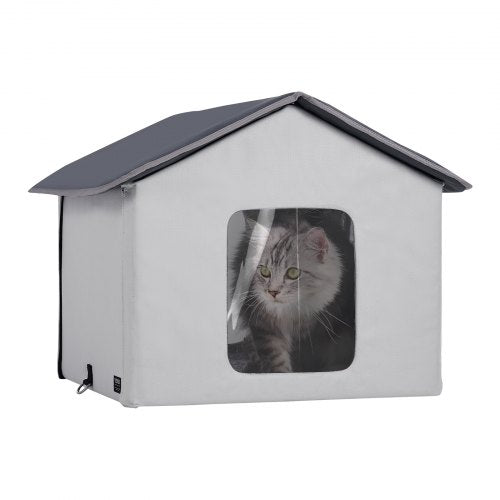 Andala Heated Cat House – Foldable Kitty Shelter w/ Heated Pad, Grey (M)