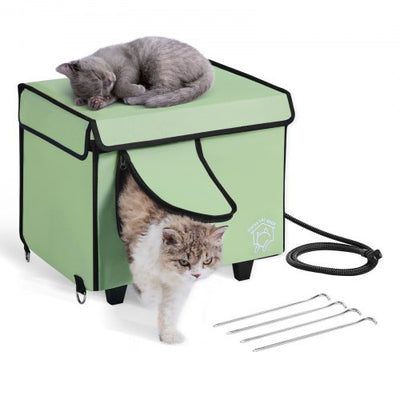 Andala Elevated Heated Cat House  Cuboid Kitty Shelter w/ Heated Pad, Green (S)