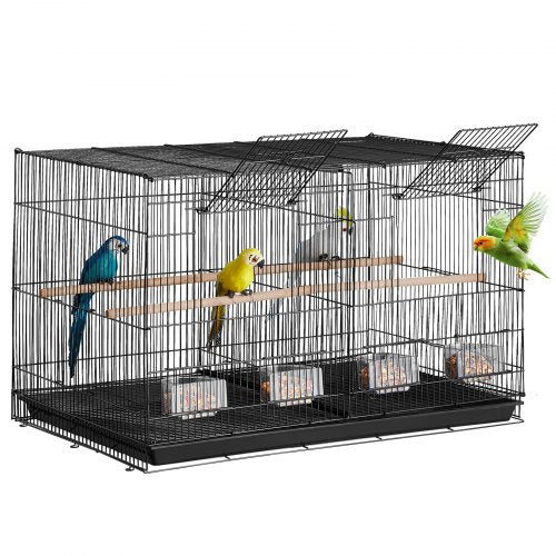 Andala 18" Small Bird Flight Cage w/ Divider – Black Metal Parakeet Cage