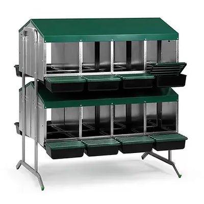 Deluxe Steel Battery Rollaway Nesting Box - 16 Compartments Double Sided