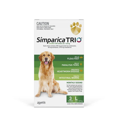 Simparica Trio Flea Tick And Worming Chews For Large Dogs Green 3 Pack