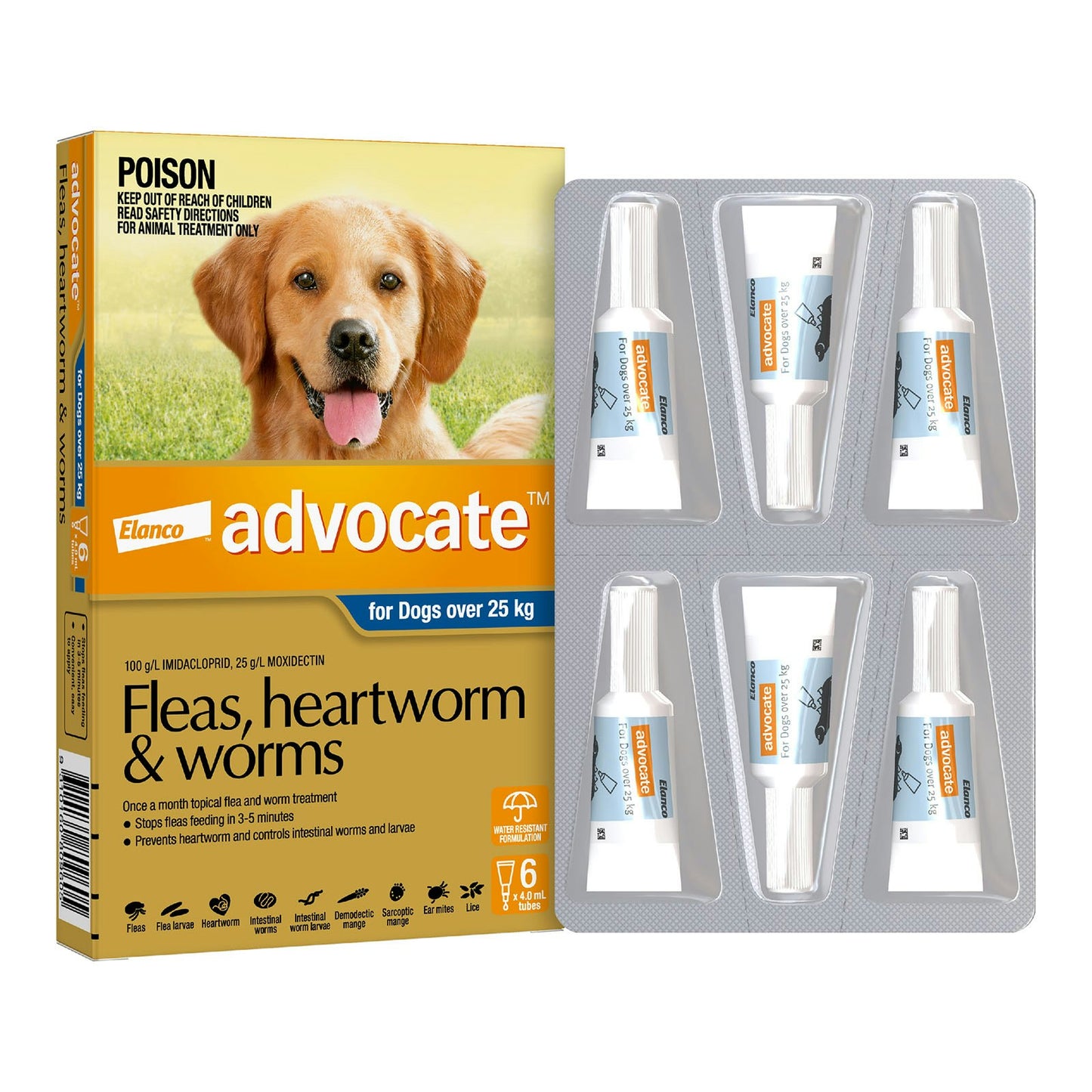 Advocate Flea Heartworm And Worm Treatment For Dogs 25kg Blue 6 Pack