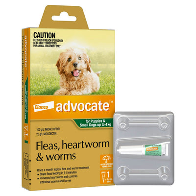 Advocate Flea Heartworm And Worm Treatment For Dogs 0-4kg Green 1 Pack