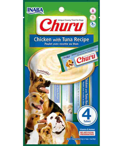 Inaba Churu Creamy Puree Chicken With Tuna Recipe Dog Treat Tubes 6 X 56g
